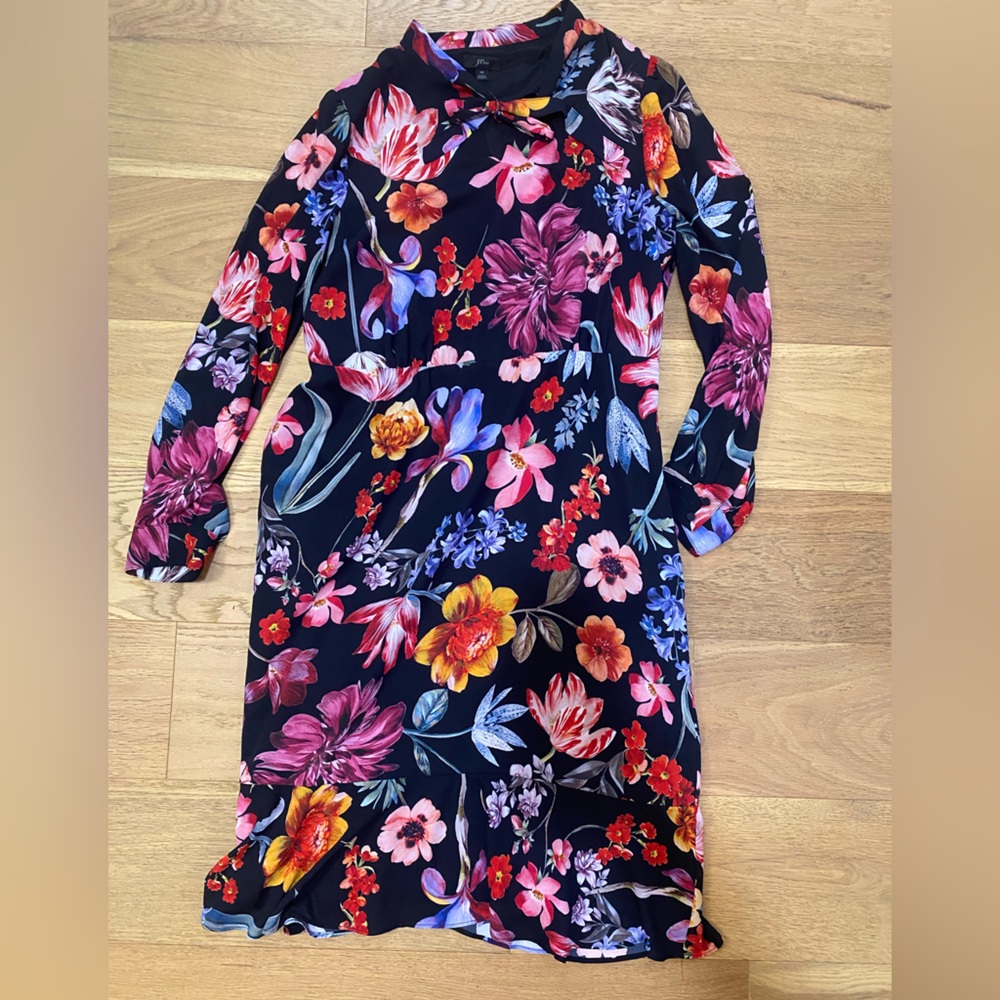 J.Crew tie-neck midi dress in the Midnight Dutch Flora Print size 14 like new